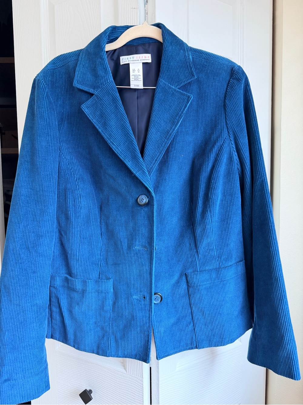 Liz Claiborne First Issue Blue Corduroy Blazer Jacket XL 100% Cotton Lined